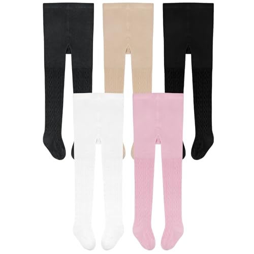 Meeshine Toddler Girls Cotton Tights Cable Knit Leggings Footed Pantyhose Winter Stockings Pants for Kids 3-10T