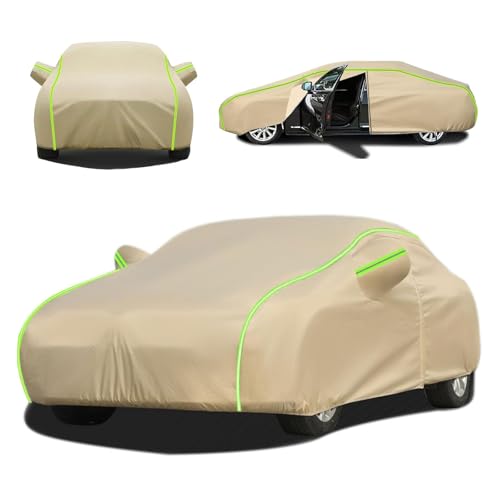 Gaoxianglin Car Cover Outdoor for Renaul t Captur, Breathable Full Cover Rain Sun Dust All Weather Protection with Zip and Reflective Strips Scratch Snow Heat Resistant, Fit Sedan (Brown)