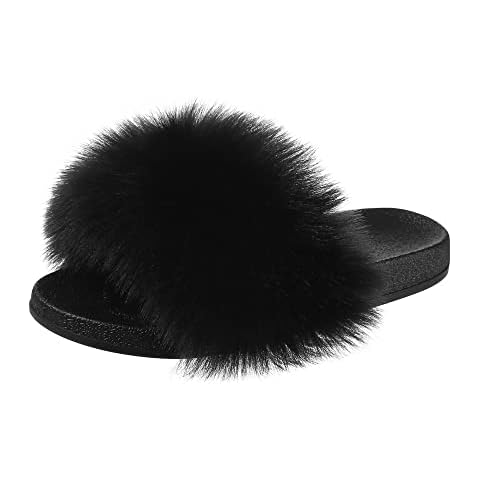 Nasogetch Slippers Faux Fur Slip On Plush Sandals for Women Indoor Outdoor 026 Black 9/10UK 44/45EU Cover