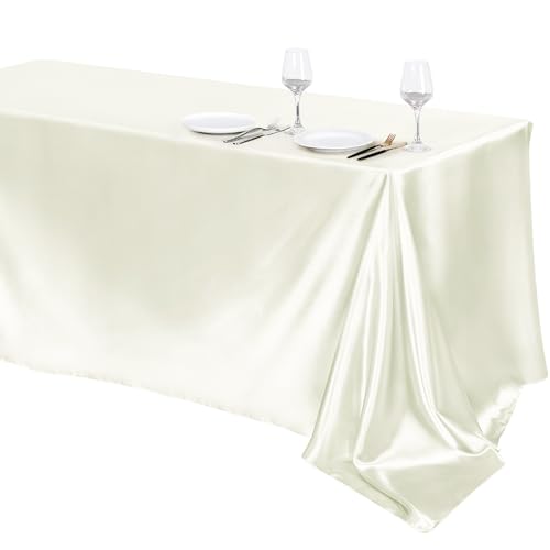 Image of TURSTIN 1 Pack Ivory Satin Tablecloth 102 x 58 Inch Overlay Table Cover