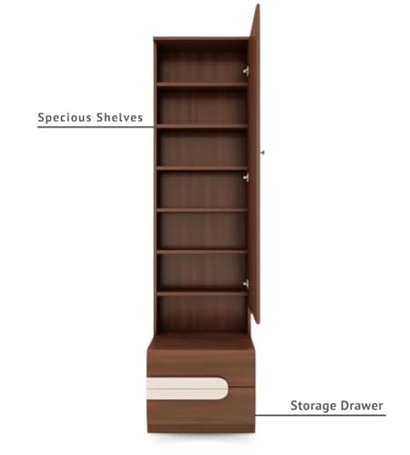 Image of CASPIAN Engineered Wood Single Door Wooden Vanity Dressing Table (Rainforest Brown) | Pre-Assembled Furniture with Mirror | Bedroom Storage for Makeup & Accessories Organizer | 6 Shelves & 2 Drawers