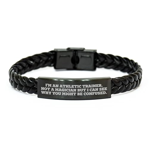 Athletic Trainer Quote Funny Gifts for Birthday Celebration - 'I'm An Athletic Trainer Not A Magician But I Can See Why You Might Be Confused' Interlaced Leather Cord Bracelet