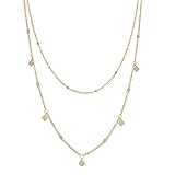 Générique Collier Femme Multi Rang Plaqué Or 18 Carats   Collier Double Rang 38cm et 45cm avec Pendentifs Oxydes de Zirconium   Bijou ajustable +5cm Poinçonné Qualité Luxe   Cadeau Anniversaire Noël