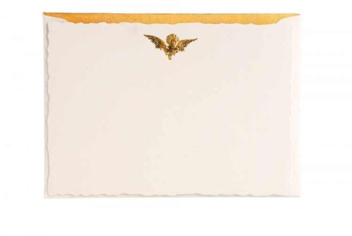 G.Lalo Versailles Set 635/70 Angel Gold Hand Engraved 4 1/4" x 6" 100g Laid Finish White Deckle Edged Envelopes With Gold Lining Set of 8 Cards and Envelopes