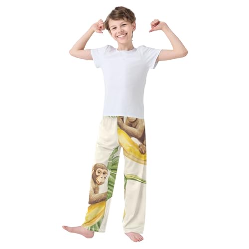 Monkey Banana Leaf Boys Long Pants Soft Trousers Elastic Waist Kids Lounge Bottoms with Pockets S-XL3