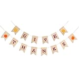 Konsait 2 IN 1 Give Thanks Hanging Banner Burlap Thanksgiving Pennant Party Bunting Garland Fall Give Thanks Bunting Maple Leaf Banner Paper for Happy Thanksgiving Day Home Decoration Party Favors