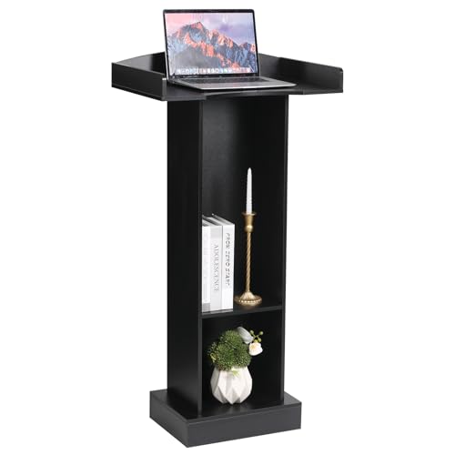 BEQUZON Podium Stand - 47.2' Tall Classic Black Podium Standing Lectern with Storage Shelves for Classroom, Presentation, Church, Hostess Stand and Wedding Speech
