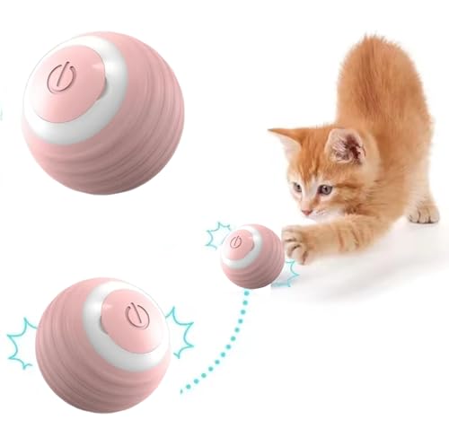 CLOVERSS® Balle interactive chat, jouets pour chats, jouet chat, balle électrique pour chat, chat, jeu pour chats, accessoires pour chats (Rose)