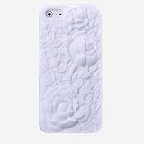 niceeshop(TM) White 3D Sculpture Rose Flower Silicone Soft Case Cover for iPhone 5 5S+Screen Protector