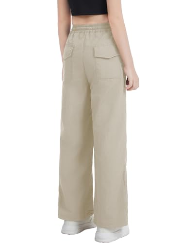 Image of Girls Parachute Cargo Pants Drawstring Waterproof Causal Hiking Pants for Girls Pockets Lightweight Running Joggers