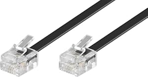 Goobay 68530 telefoonkabel RJ11-stekker naar RJ45-stekker platte kabel RJ11-kabel voor faxapparaat DSL-modem VDSL-routerkabel ISDN DSL-kabel zwart 3 m