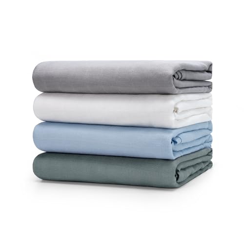 Image of LITTLE SPUD Baby Swaddle Blanket, Large Receiving Blankets for Boys & Girls, 47 x 47 inches Baby Muslin Blanket, Soft Blanket for Baby, Swaddle Blanket Set, 4 Pack (Blue Series)