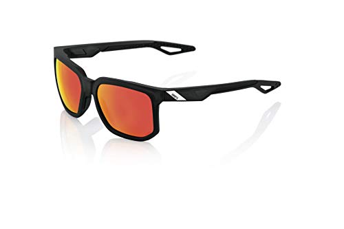 100% Centric Angular Frame Sunglasses - Durable, Lightweight Active Performance Eyewear w/Rubber Temple & Nose Grip (Soft TACT Crystal Black - HiPER Red Multilayer Mirror Lens)