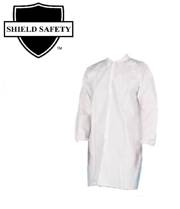 PSBM White Disposable Lab Coats Adult, Size Large, 25 Pack - Polypropylene, Elastic Wrist Cuffs