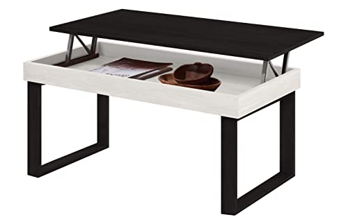 HOGAR24 ES Odin - Mesa Centro Elevable Madera Maciza, Acabado Negro y Encerado. Medidas: 100x50x47 cm