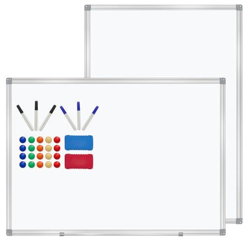 H-Qprobd 3' x 2' Whiteboard Dry Erase White Board for Wall 36x24 (2pcs) Magnetic Boards for Office Classroom & Home, Small Wall Whiteboard Including 6 Markers, 20 Magnets, 2 Erasers