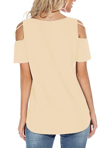 Image of Jar of Love Women's Summer Tops Short Sleeve Cold Shoulder Tops T-Shirts for Women Spring Summer Tops Loose Fit Tunic 2026