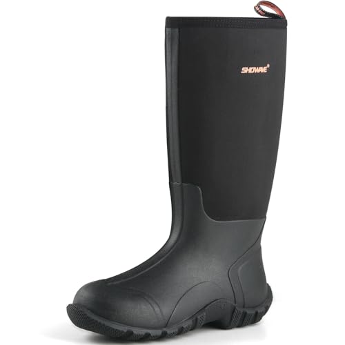 Showave Rubber Boots for Men Insulated Rain Boots Men Neoprene Waterproof Boot Mud Hunting Boot for Gardening Working Farming(Black,Size 9)