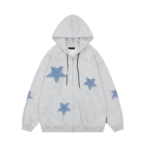 Y2k Hoodie Men Zip Hoodie Y2k Jacket Star Graphic Hoodies Sweatshirt Grunge Harajuku Hip Hop Streetwear