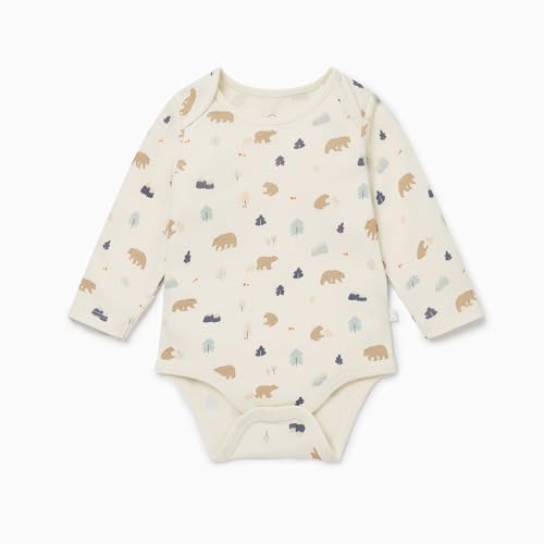 MORI Baby Boys and Girls Bodysuit Set in Bear Print - Unisex Infant Shoulder Popper Placket - 3-6 Months