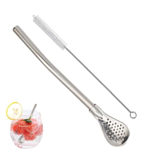 Cucchiaio di paglia rimovibile, colino, agitatore, cucchiaio filtrato da 0,2 x 0,7 pollici, di paglia in acciaio, multifunzionale, sicuro, portatile, per bevande sfuse, zuppa di caffè