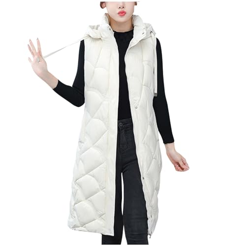 XUNRYAN Teen Girls Puffer Vest Jackets Sleeveless Winter Down Coat Hooded Jacket Mid Long Zip Up Outerwear Waistcoat Gilet4