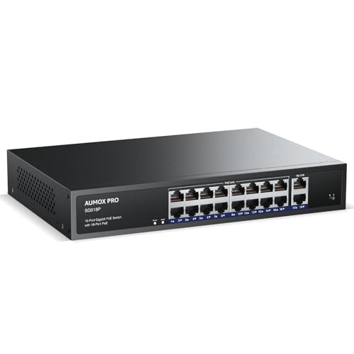 Image of 18 Port Gigabit PoE Switch 250W 16PoE 2 Uplink Rack Mount VLAN | Unmanaged IEEE 802.3af /at Built-in Fan Metal Rack /Desktop /Wall Mount One Key VLAN Plug&Play For IP Camera AP&Office