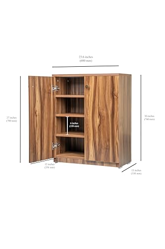 Image of Wooden Shoe Rack with Doors | Compact Shoe Cabinet for Home Entryway & Living Room | Modern Closed Shoe Storage Unit in Walnut Finish (76 x 60 x 32 cm) (Dark Asain, 4 Shelves) DIY