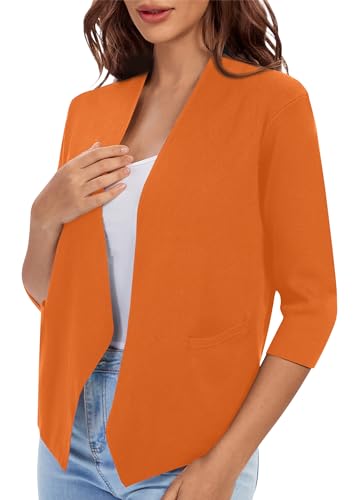 Image of Urban CoCo Women's 3 /4 Sleeve Cropped Open Front Cardigan Knit Lightweight V Neck Knit Bolero Shrugs with Pockets