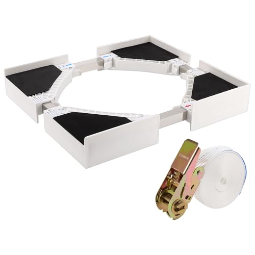 KEILEOHO Kit de montage universel, réglable, 50 à 70 cm, avec corde à cliquet, cadre intermédiaire universel, blanc, pour machine à laver et sèche-linge