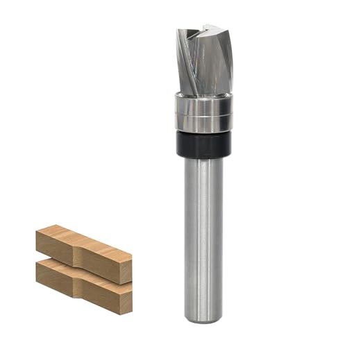 AKYLIN Fraise à Affleurer Spirale à Tige de 8 mm, 3 Bords de Coupe, Fraise à Copier Coupe de Compression Down, Pour Défonceuse, Rainure en Spirale