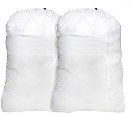 TANEL White Nylon Drawstring Laundry Storage Bag - Extra Large, Reusable, Strong and Durable, Travel Laundry Washing Bags - Pack of 2 (40 x 30 Inch)