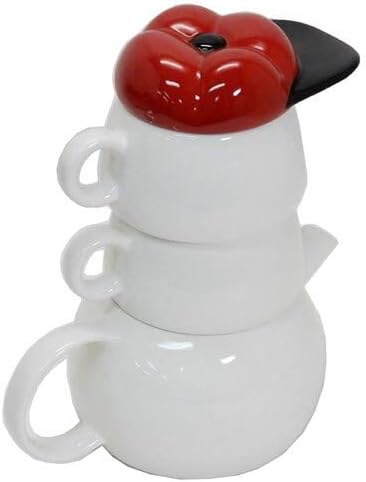 SUNART Snoopy Tea-for-Two Set, Ceramic Teapot & 2 Tea Cups, Stackable Snoopy and Friends Tableware, Japan Import, Snoopy White Ceramic SPY-386
