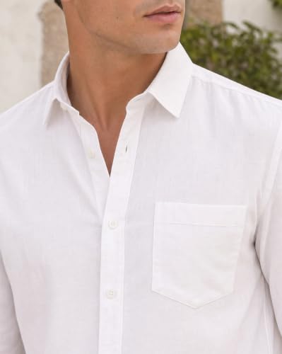 Image of Nobero Breezy Premium Linen Cotton Shirt for Men | Stylish Casual Shirts for Men | Semi Cut Collar | Box Pleat | Curved Hem | Regular Fit | Full Sleeve | S-XXXL