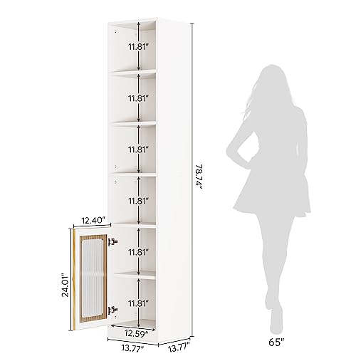 Tribesigns 79 Inch Tall Narrow Bookcase, 6 Tier Skinny Bookshelf Slim Storage Cabinet With Door, Corner Book Shelves Cube Organizer Display Shelf For Home Office, Living Room, Bathroom #TOP1