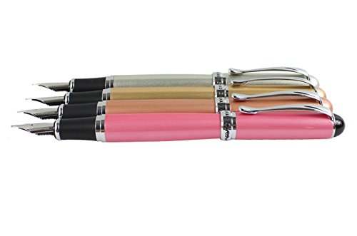 Xiaoyu 4Pcs Jinhao X750 Fountain Pens Set, Medium Point, Silver, Champagne Gold, Rose Gold & Pink #TOP3