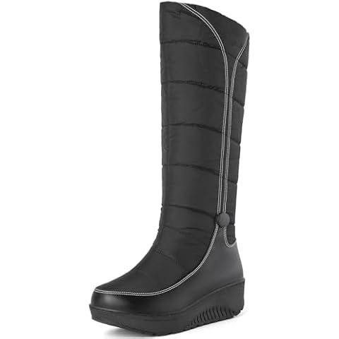 BYOMIGY Women's Winter Snow Boots, Round Toe Warm Mid Calf Boots, Black Size 9 Cover