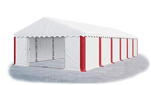 Das Company Lagerzelt 6x12m wasserdicht weiß-rot mit Bodenrahmen 240g/m² PE Plane hochwertig Gartenzelt Summer Floor MPE