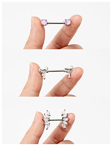 Msndnkwo Surgical Steel Body Piercing Jewelry Nipple Rings Of Distinctive Design 14G 9/16 14Mm Heart Silver Purple Rose Gold Body Piercing Barbell Kit For Women Men Straight Barbell Piercing #TOP1