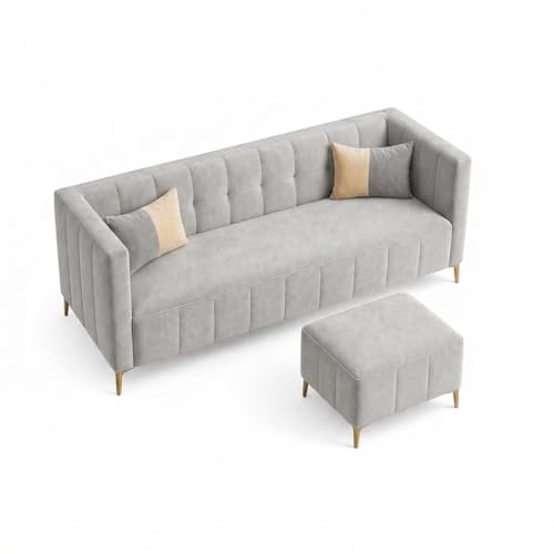 Image of SOCOZI Stylluxe 4 Seater L Shape Sofa Set with Movable Ottoman | Flexible Left or Right Layout | Soft Velvet Suede Fabric | Modern Design | Plush Comfort Cushions for Living Room (Light Grey)