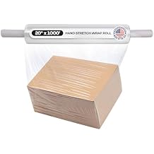 IDL Packaging 20" x 1000 Hand Stretch Wrap Roll of 80 Gauge with Extended Cardboard Handles 1 Roll - Extra Sticky Clear Plastic Wrap Film - Pallet Wrap Stretch Film for Packing, Shipping & Moving