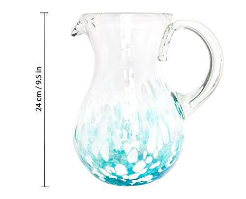 Hand Blown Glass Margarita Pitcher Authentic Mexican Decorative Serveware Confetti Design Water Pitcher With Handle 84 Oz (Aqua) #TOP2