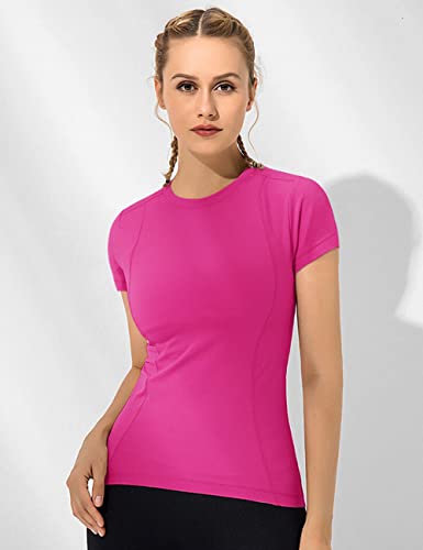 Image of Loovoo Women Workout Shirts, 1 /2 /3 Pack Short Sleeve Compression Tee | Tight Fit Gym Basic Tops, Athletic Quick Dry Crew Neck 4-Way Stretch, Flat Seams Ideal for Yoga, Gym, Running and Daily Wear