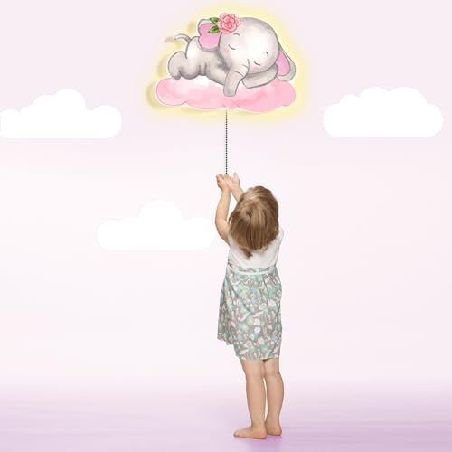 Aurelema Elephant Night Light Wall Lamp Sleeping Nursery Lighting Cute Floating Battery Operated Hanging Lamp for Baby Boys Girls Bedroom Room Nursery Wall Decorations