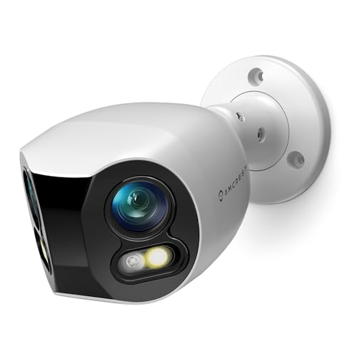 Amcrest Dual-Lens 4K (8MP) Outdoor Security POE Camera, 2 x 4MP Lenses PoE AI Bullet IP Camera, 65ft Night Color, Face Detection, Panoramic 180° FOV, 4K@15fps IP8M-DLB2998EW-AI (White)