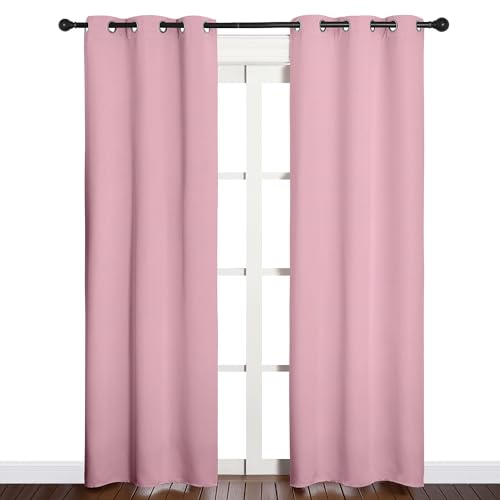 Image of NICETOWN Window Curtain Panels, Thermal Insulated Solid Grommet Blackout Draperies /Drapes for Basement (Crystal Pink, 1 Pair, 34 by 84-inch)