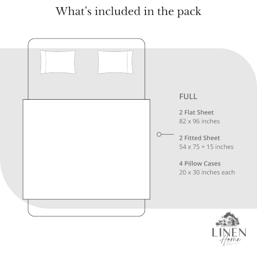 Image of Linen Home 2-Pack Full Sheet Set, 100% Cotton Percale Bedding, 8-Piece Value Bundle, Deep Pocket Cooling Bed Sheets for Hot Sleepers, Breathable & Crisp Hotel Quality, Long-Staple Cotton, White