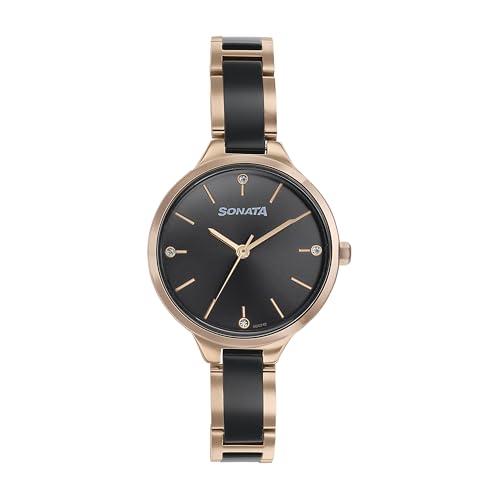 Sonata Quartz Analog Black Dial Two Toned Stainless Steel Strap Watch for Women (B0DCNDRB9S) Amazon Price History, Amazon Price Tracker