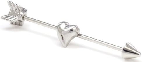 Body Accentz 316l Flecha quirúrgica del corazón 0.49 oz 1 38 barra industrial Ch136, Acero inoxidable