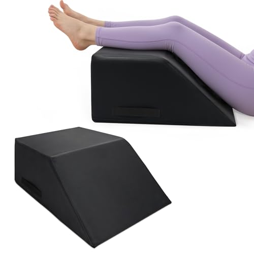 CRAURU Massage Table Bolster Pillow for Leg Support Durable 30D Foam with Easy-Clean PUCover Trapezoidal Elevating Leg Wedge for Physical Therapy 20.4 x 18.5 x 9 Inch(Black)